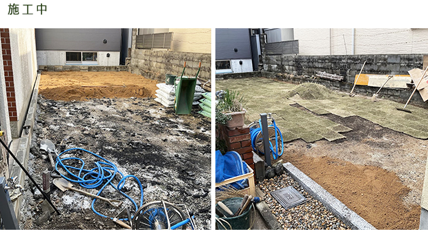 北区　紫竹　芝生張り工事